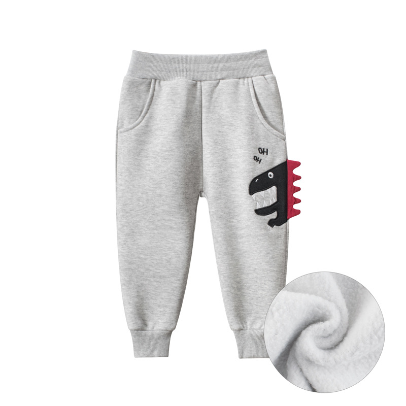 2021 autunno inverno bambini pantaloni dinosauri cartone animato ispessimento pantaloni lunghi per bambini ragazzi ragazze Sport pantaloni Casual 1-9 anni: 7618-grey / 90(1-2 years)