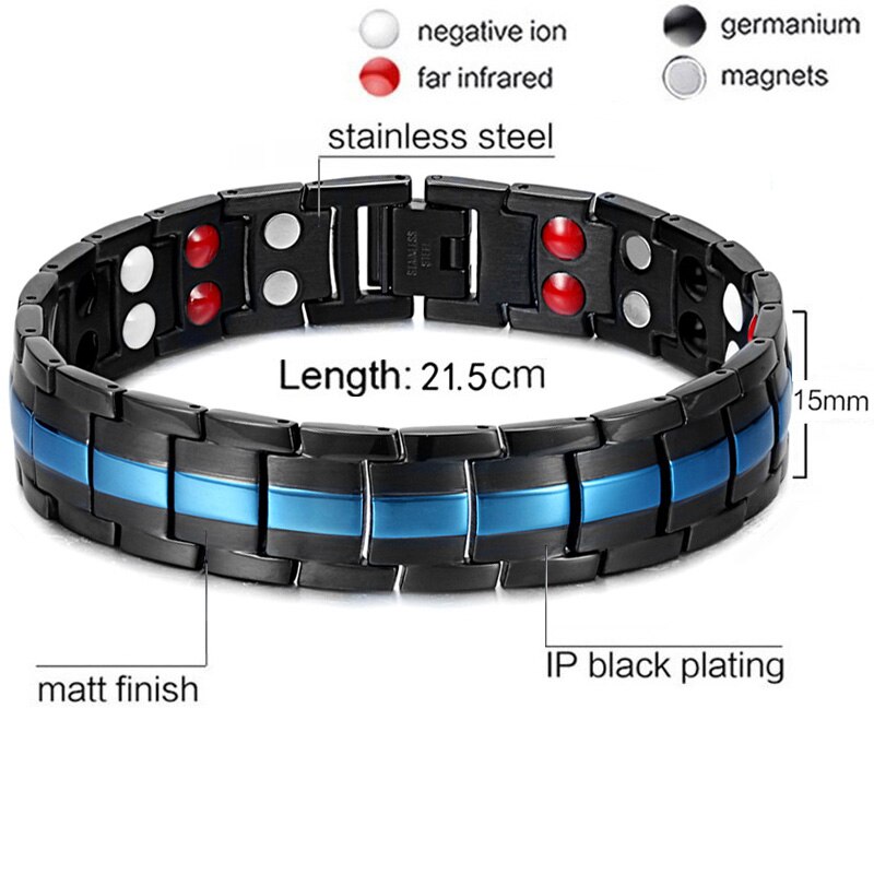 Frauen Männer magnetisch die Gesundheit Armband Schwarz Titan Stahl Energie Therapie 4 in1 Magnete Negativ Ionen Germanium Armreifen: 24