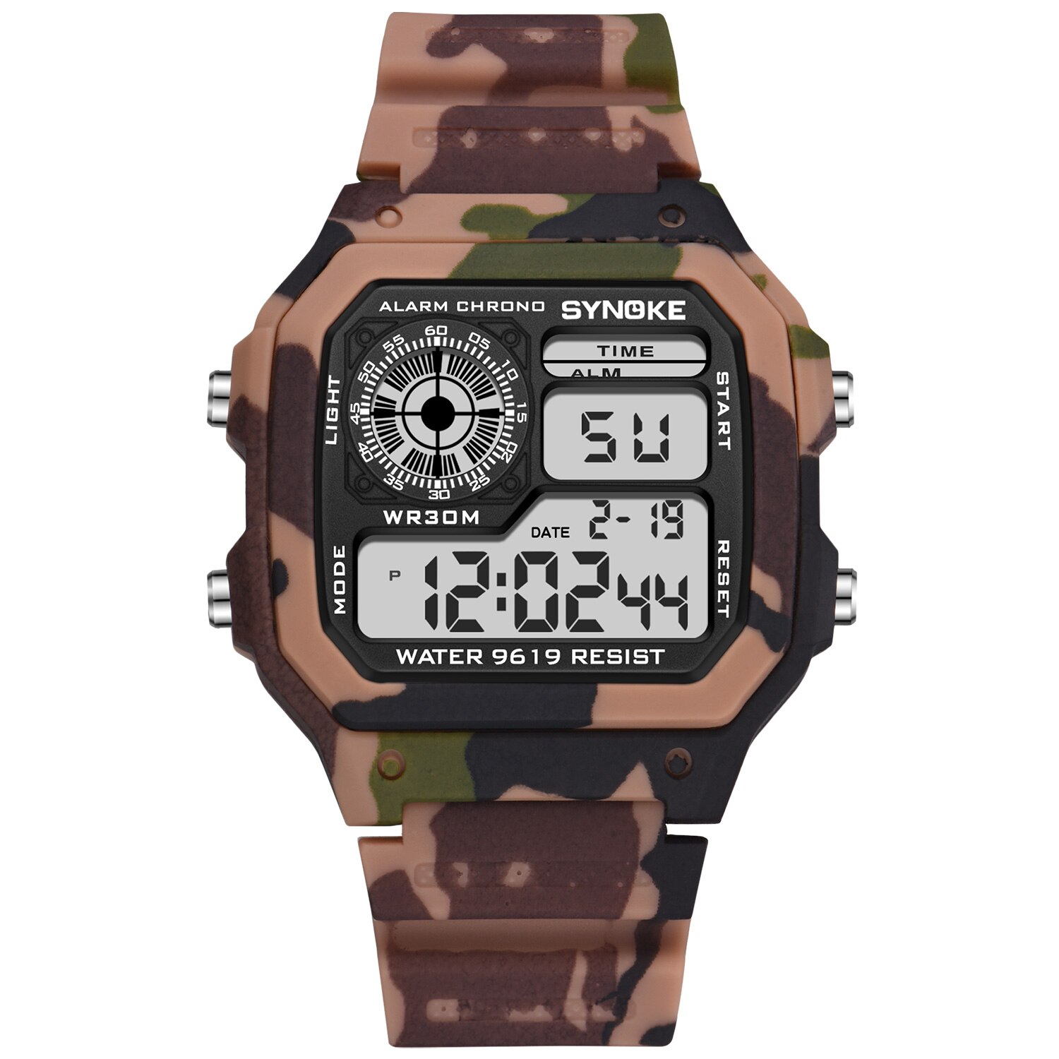 Heren Horloges Synoke Digitale Led Heren Horloge Plastic Body Life Waterdicht Wekker Mens Relogio Masculino Elektronische Horloge: Camouflage Brown