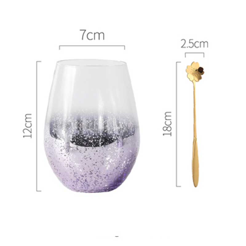 Stjärnor pläterad färg glas kopp blyfri hög temperatur kristall mjölk juice kopp med sked hem kök kontor dringking glas: Lila