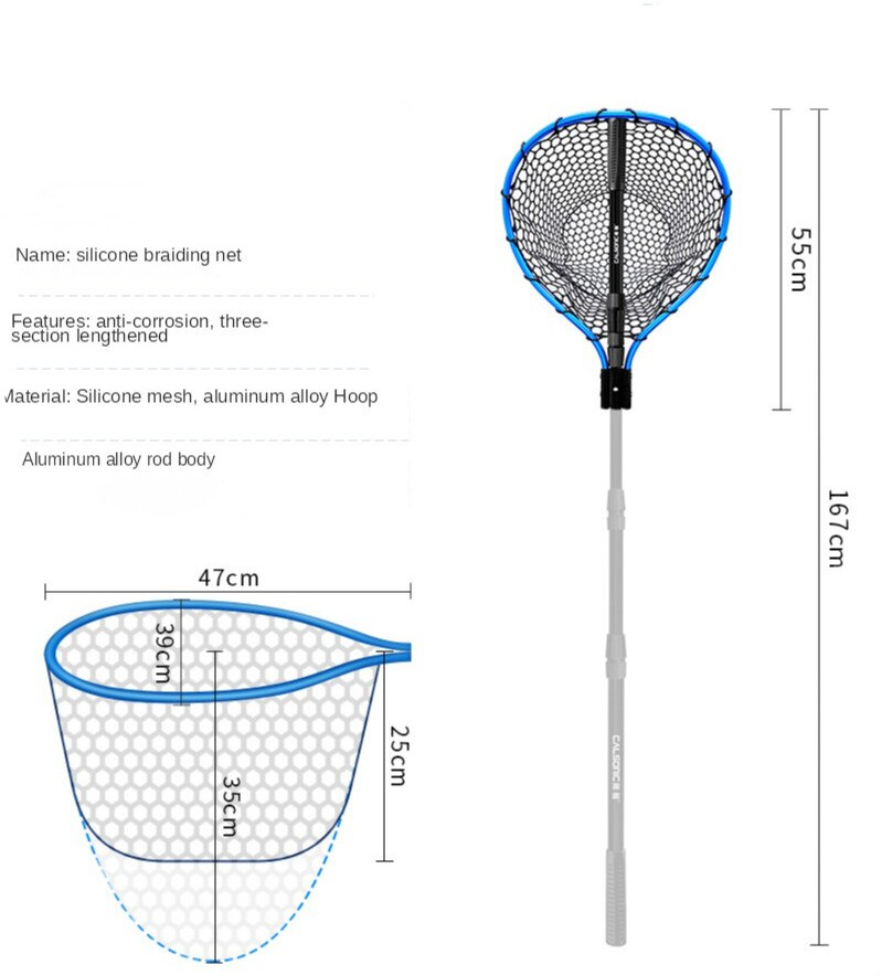 Big Fish Sea Fishing Net Lura Hand Net Aluminium Alloy Outdoor Fishing Blue Silica Gel Diddle-net Lura Net 3 Flat Push Expansion