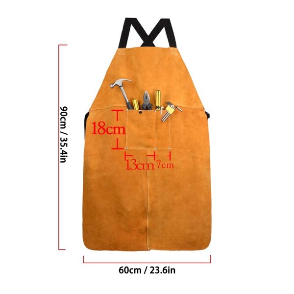 Leather Welding Apron, Leather Welding Work Apron Heat Resistant & Flame Resistant Bib Apron, Heavy Duty Tools Shop Work Apron