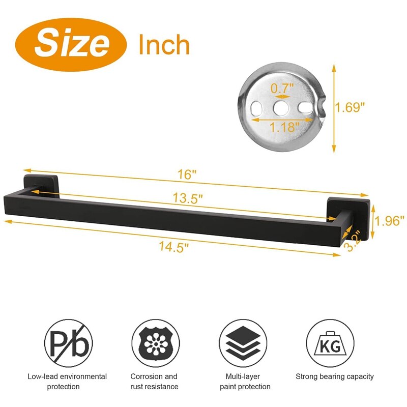 Toallero de baño con Base cuadrada, barra gruesa de acero inoxidable SUS304, accesorios de baño, barra de toalla