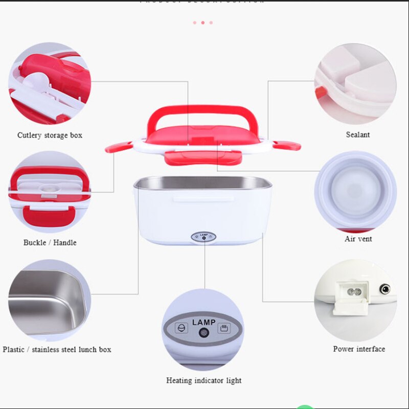 Ahtoska 12V 220V Draagbare Elektrische Verwarmde Rvs Lunchbox Voor Kids Voedsel Containers Voedsel Warmer Met Compartimenten