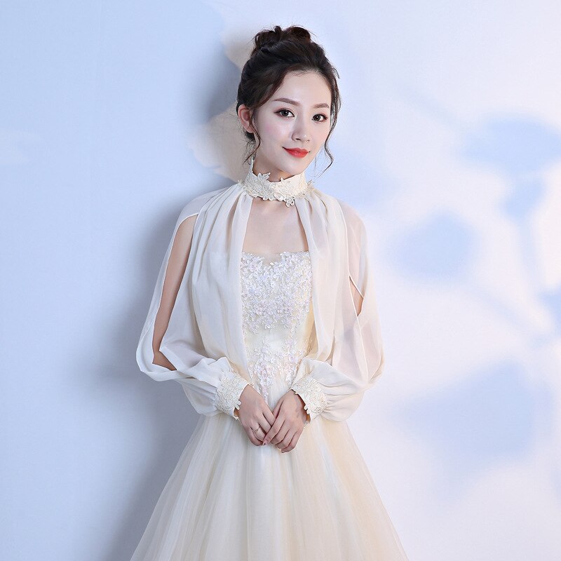 Veste de mariée en dentelle, 9 couleurs, enveloppes d&#39;été pour femmes, manteau de Mariage, châle , veste de soirée, Cape: Champagne