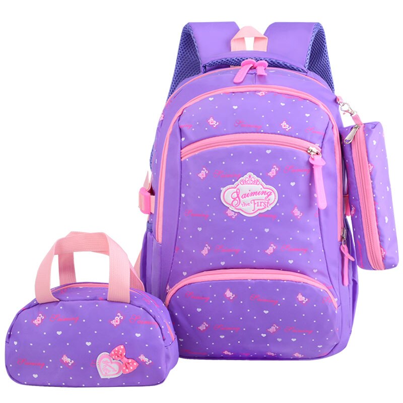 OKKID filles sacs d'école enfants école sac à dos enfants mignon dots livre sac ensemble primaire étudiant sac à dos cartable fille: purple