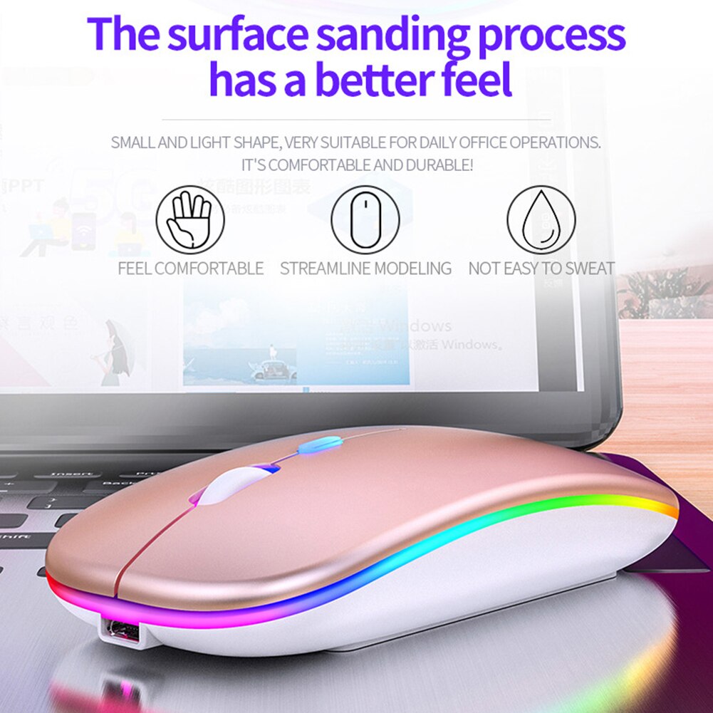 Wireless Bluetooth Mouse Computer Mice Gaming Silent Rechargeable Ergonomic Mause With LED Backlit USB Mice For PC Laptop