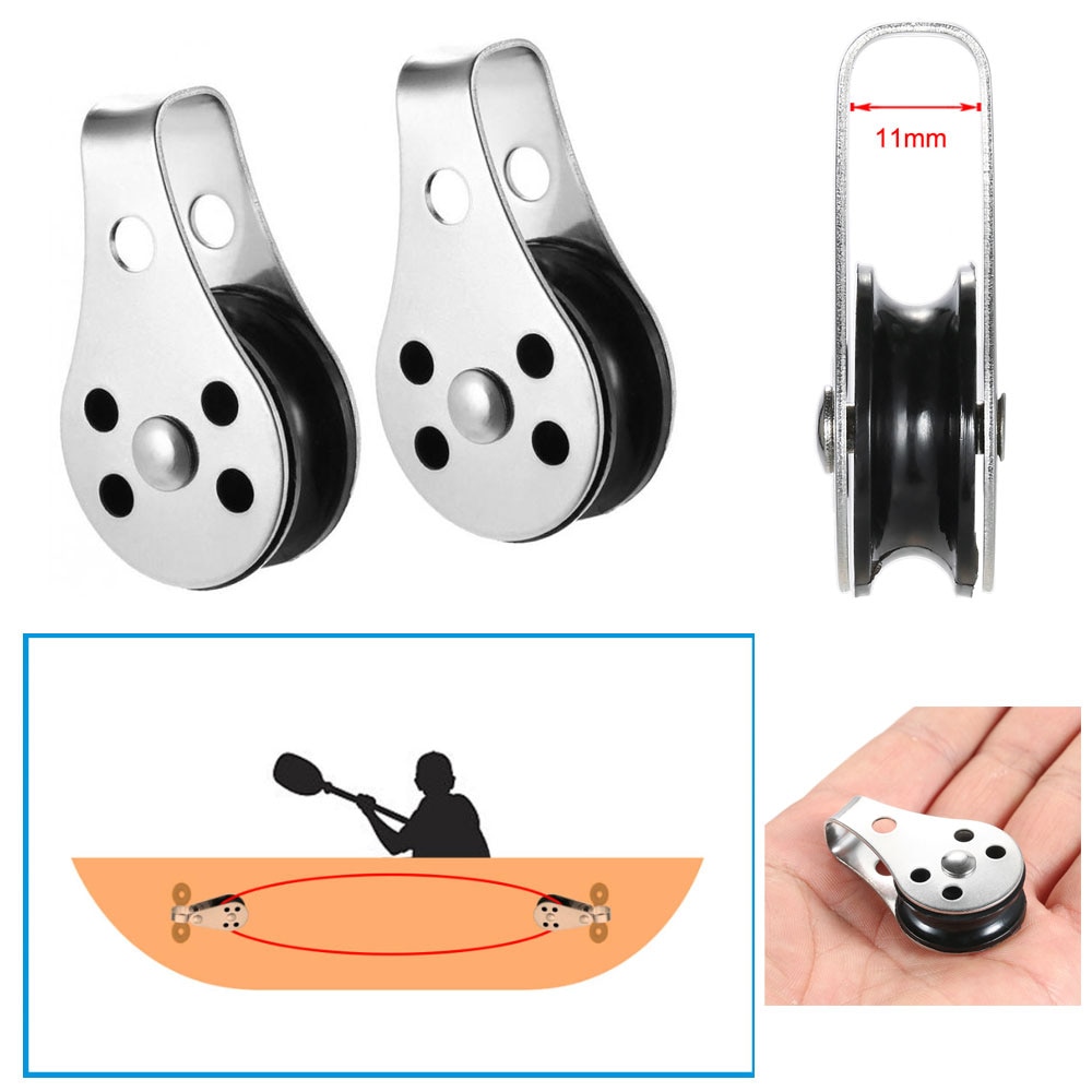 2pcs Durable Fixed Eye Pulley Block 316 Stainless Steel Pulley Roller Boat Rigging Lifting Wheel Maarine Hardware