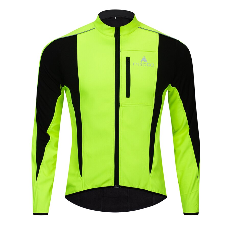 Black Windproof Cycling Jacket Men Winter Thermal Fleece Windbreaker Warm Mountain Bike Jackets Waterproof Reflective Coat: Fluorescent Green / M