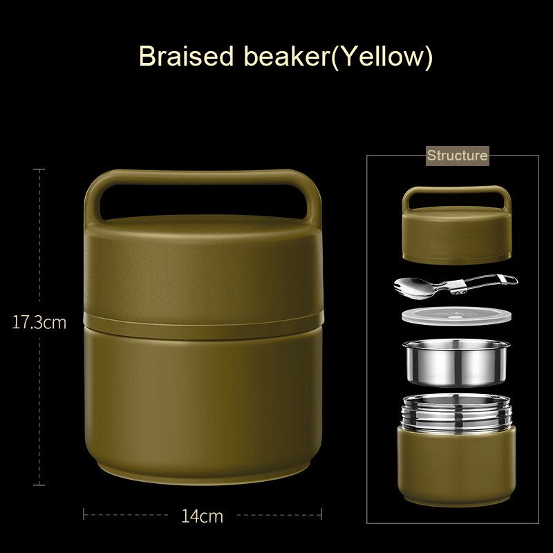 1300Ml Rvs Lunchbox Soep Pap Cup Met Lepel Draagbare Koud En Warm Isolatie Container Kantoor Gaan voedsel Jar: Yellow