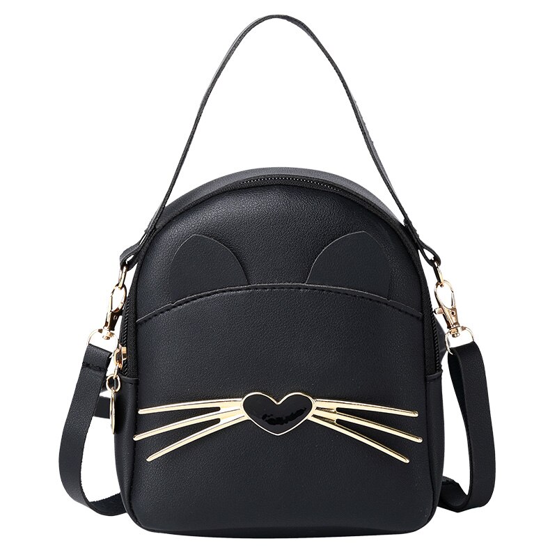 Nyked-sac à dos pour femmes, petit sac à dos tendance pour filles avec chat mignon, fermeture éclair, pochette féminine: Black