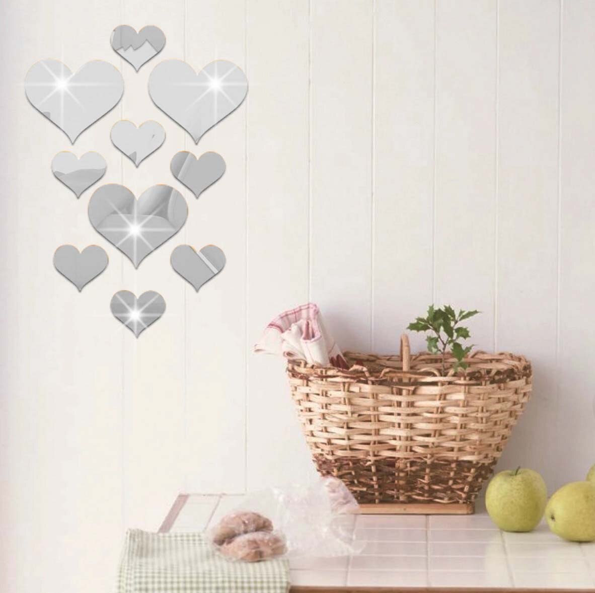 10pcs Love Heart Mirror Wall Sticker Acrylic 3D Mural Decal Removable Bedroom Decoration Wallpaper DIY Decal Art Home Stickers: SR