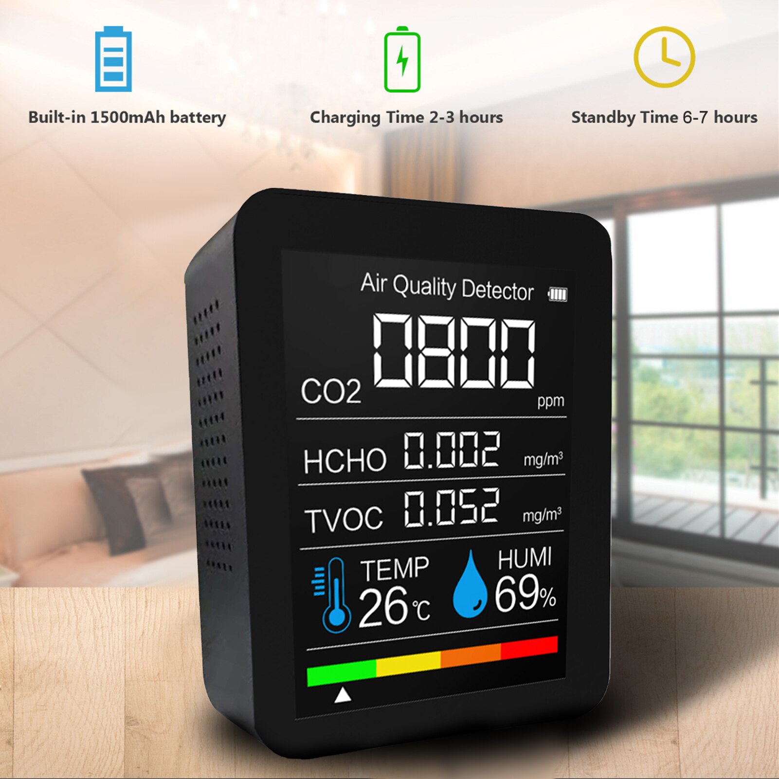 Temperature Humidity Air Quality Meter, CO2 Carbon Dioxide Detector LCD Display TVOC HCHO Temperature Humidity Air Quality, Indoor Air Quality Meters