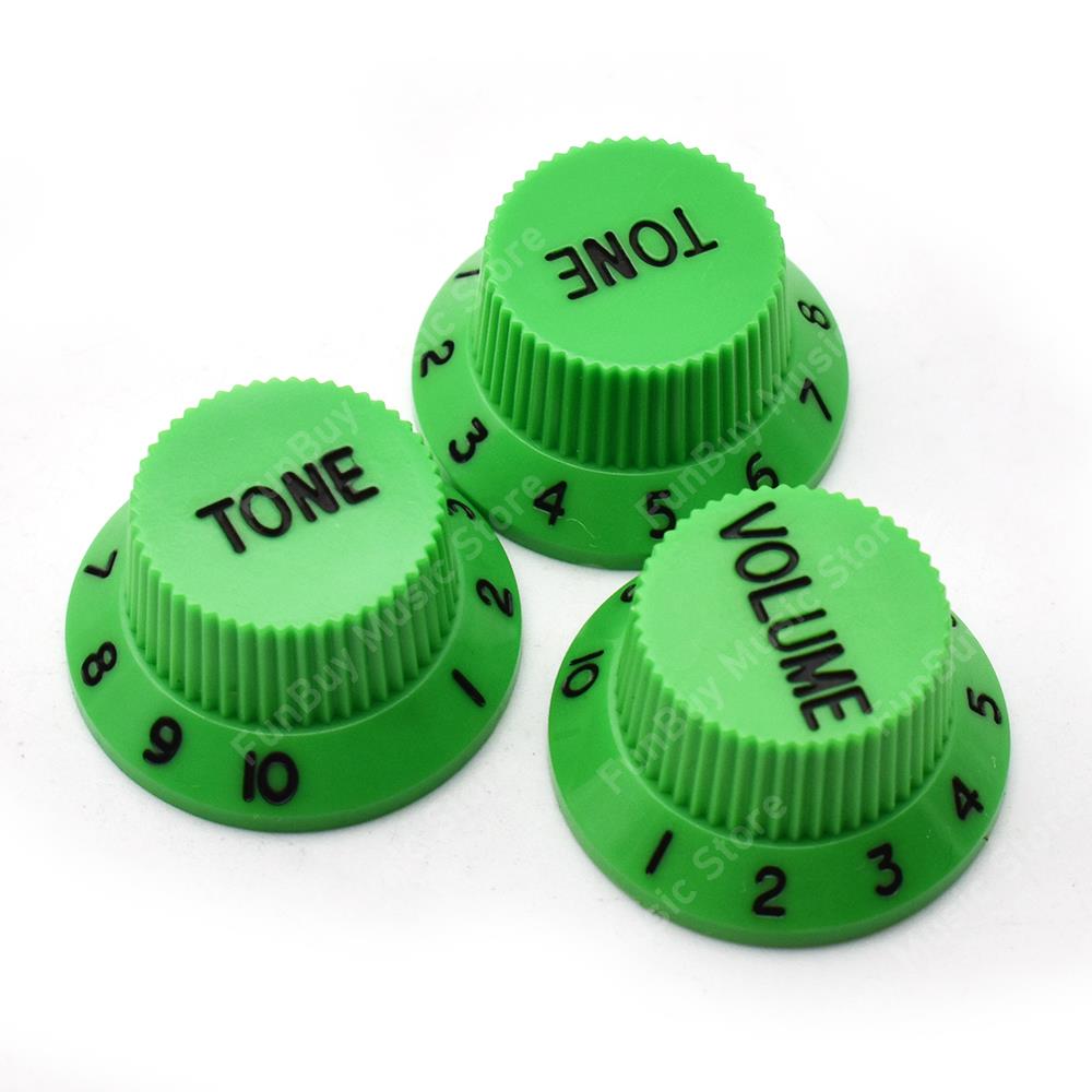 Wielokolorowy pokrętła regulacji prędkości gitary elektrycznej przyciski garnka na gitarę (1 głośność i 2 Tony zestaw): zielony 2T1V