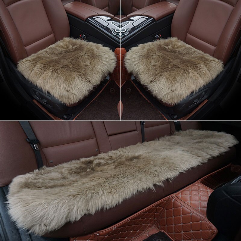 ROWNFUR Bont Schapenvacht Stoelhoezen Warm Universal Auto Stoelhoezen Interieur Beschermende Zitkussen Auto Cover Matten