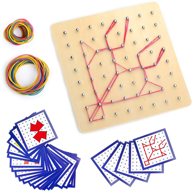 Lernspielzeug aus holz, geobrett, mathematisches manipulationsmaterial, array-block-geobrett, grafisch mit musterkarten