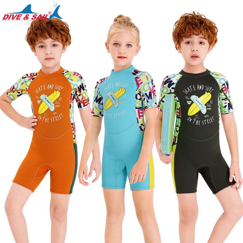 2.5mm Neoprene Shorty Wetsuit Kids for Swimming Boys Girls Sunscreen Surfing Scuba Diving Wet Suit Snorkeling UPF50+