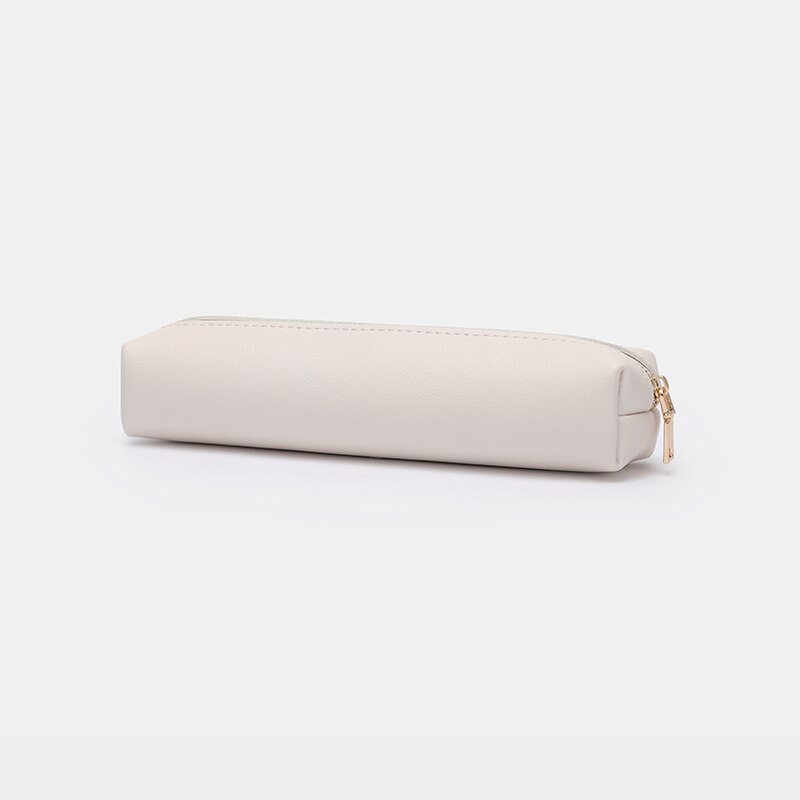 Simpel retro litterær stil penalhus lille kapacitet ensfarvet pu læder penalhus unisex brevpapir taske: Beige