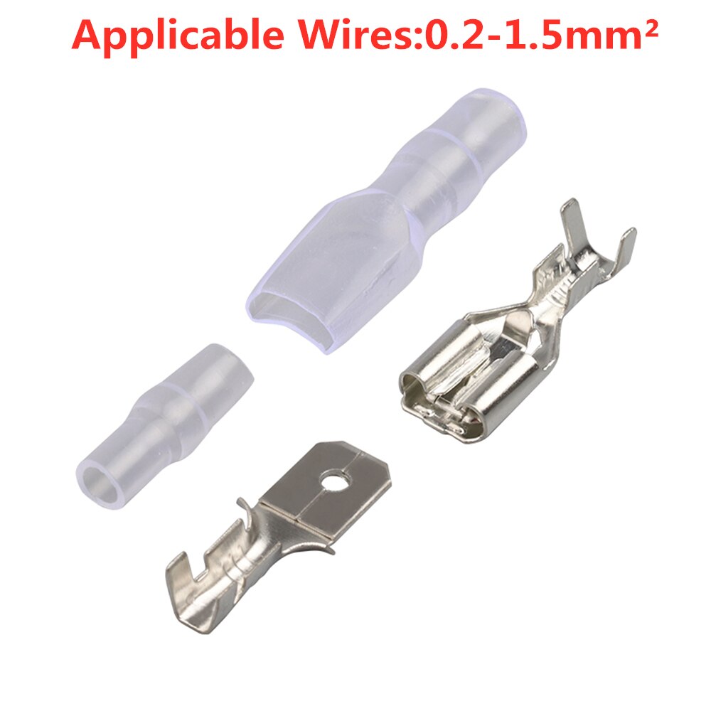 50Sets(200pcs) 6.3mm Wire Connectors Crimp Terminals Crimp Female/Male Spade Terminals With Transparent Insulating Sleeves 6.3