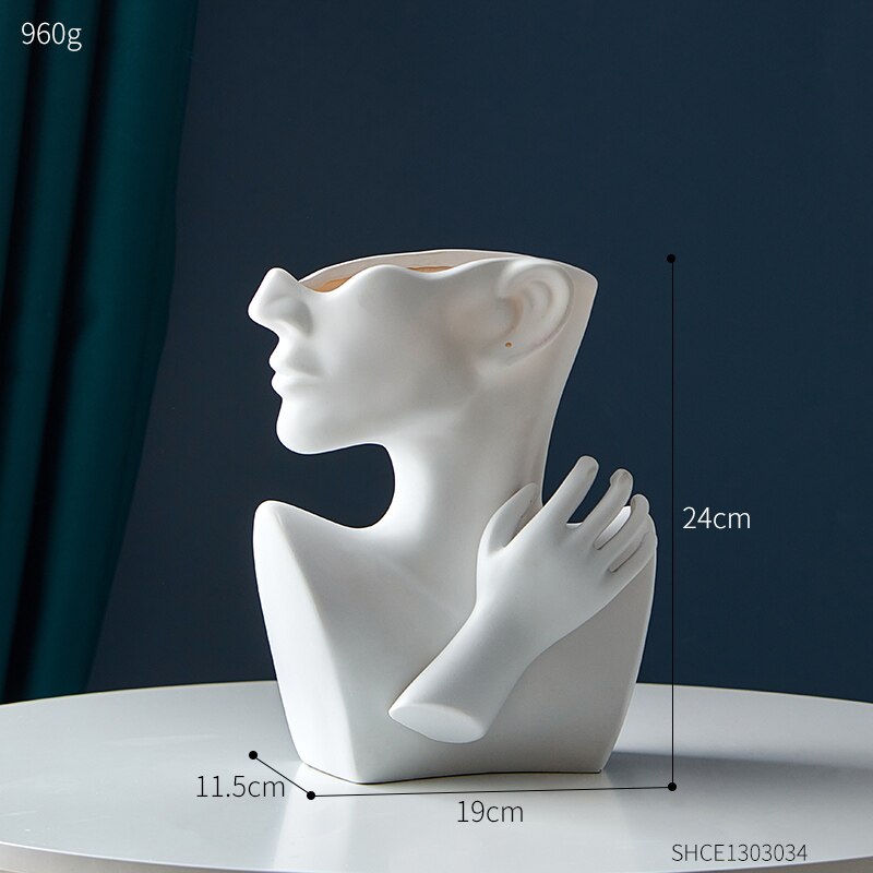 Moderne vase skulptur abstrakt kunst ansigt model boligindretning tilbehør stue dekoration skrivebord blomstervaser statue: Hvid vase