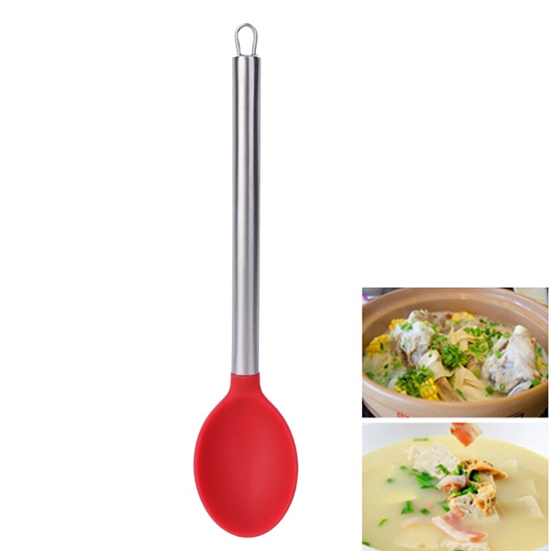 Stainless Steel Handle Silicone Serving Spoon Cooking Kitchen Utensils Tools