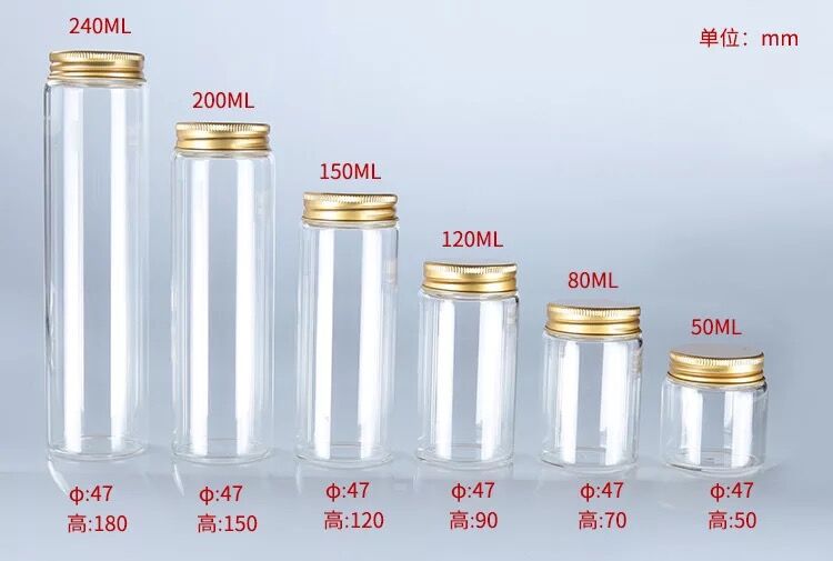 1 st. 50/90/120/150/200/240ml glazen flessen opslagpotten met zilveren/gouden dop thuis opslag voedsel flessen potten organisatie decoratie