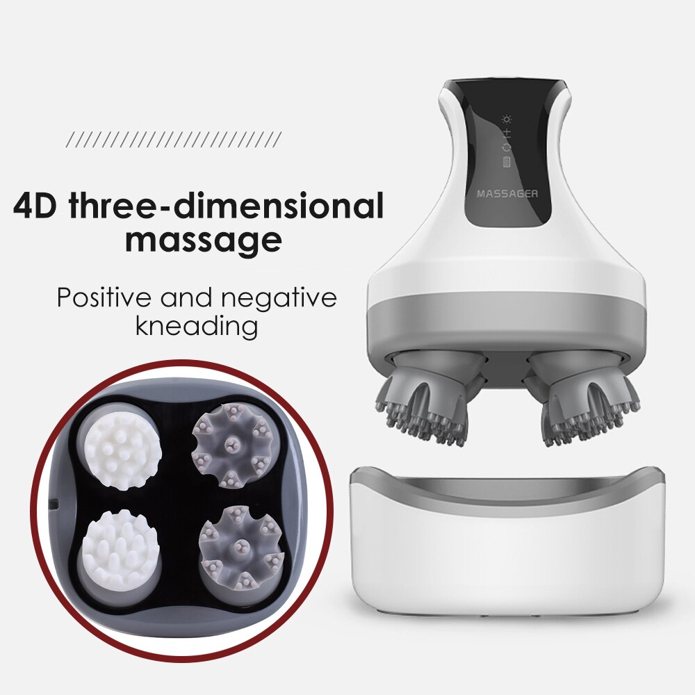 4D Electric Head Massager Wireless Scalp Massage IPX7 Waterproof Promote Hair Growth Body Deep Tissue Kneading Massage