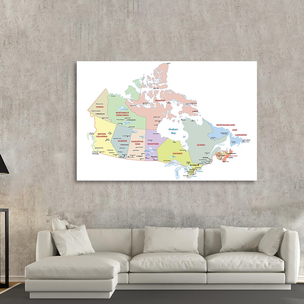 150*100cm Political Map of The Canada In French Wall Art Poster Non-woven Canvas Painting Classroom Home Decor School Supplies