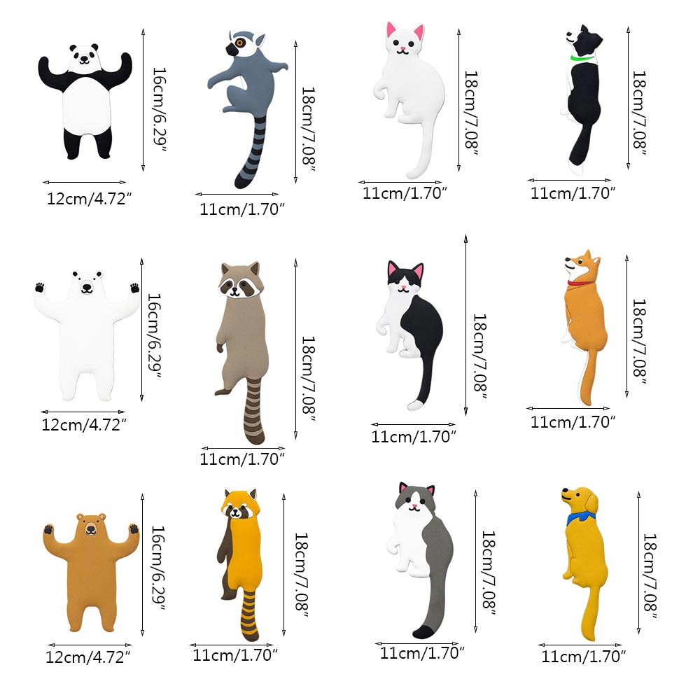Dierenhaken sleutelhanger decoratieve beer hond kat wasbeer haak 2pc/ paar schattige dieren wandhaken hanger accessoire voor sleutels diversen