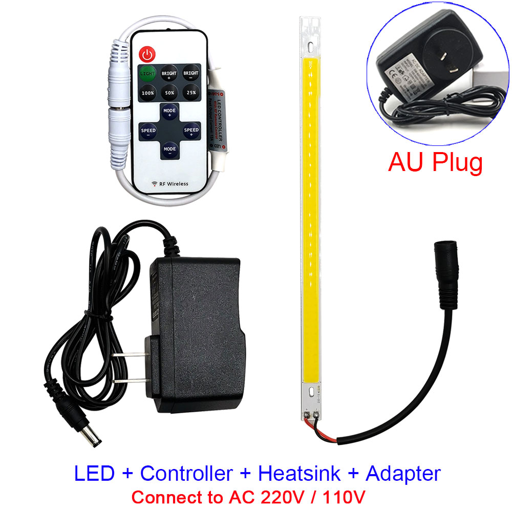 Fjernstyrt led-barlys, dimbar cob led-lampe, 200mm cob-stripe med dimmer, 12v 220v 10v led-belysning for diy-dekor, bilpærer: Hvit / Hvit
