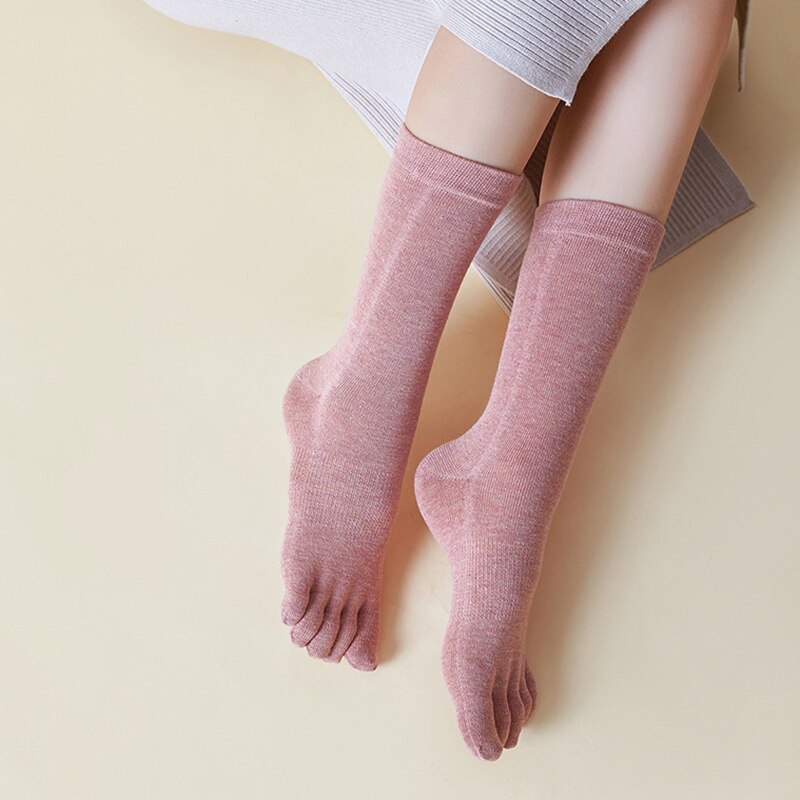 Damen-zehensocken, winter-frühlingssocken aus baumwolle, lässige japanische stil-sportsocken, wadenlang, einfarbige zehensocken