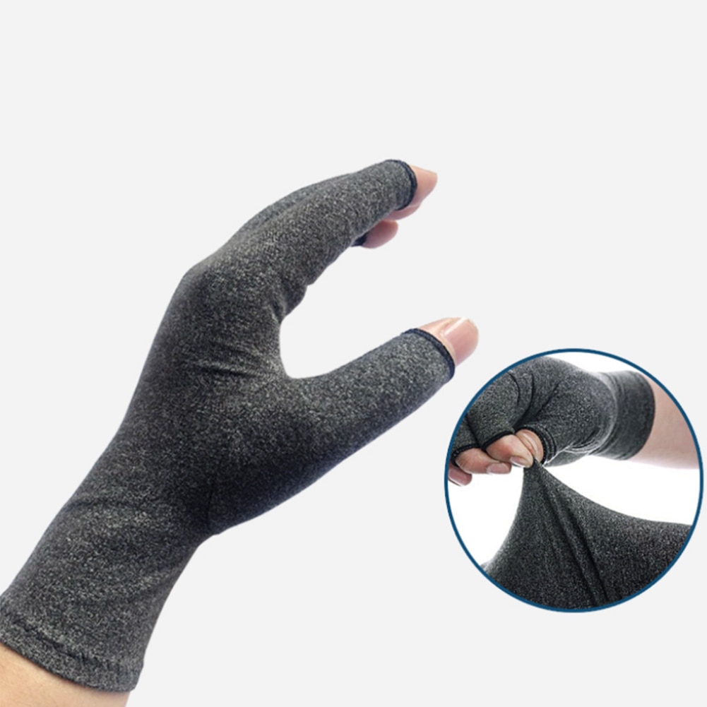 Mand kvinder solid elastisk hånd beskyttende gigt handsker smertelindring sundhed sort halvfinger åndbar kompression reumatoid