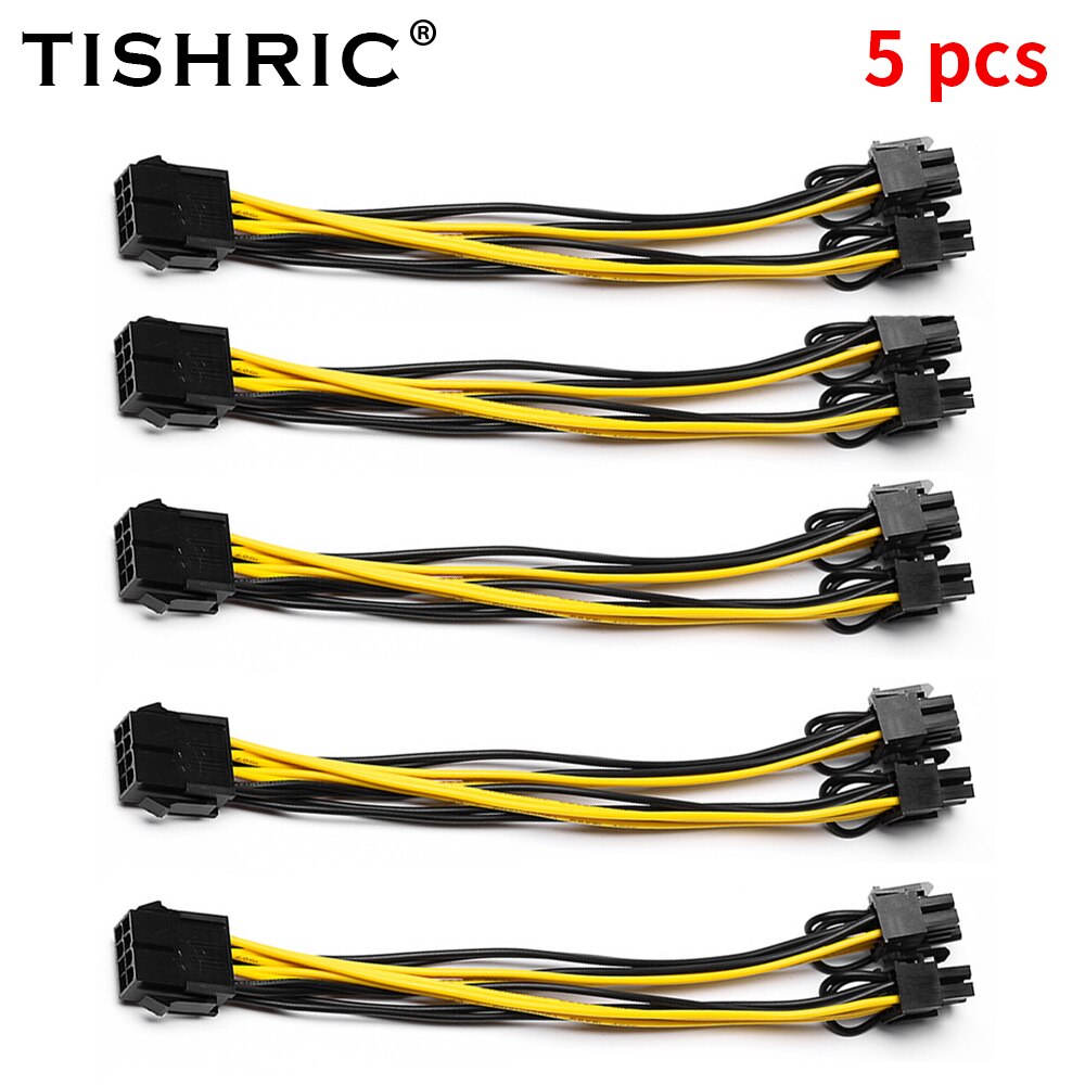 Tishric Pcie 8 Pin Naar Dual Pcie 6 + 2 Pin Power Cable Pci Express Voor Mijnbouw Rig Moederbord Grafische pci-E Gpu Power Datakabel: 5PCS