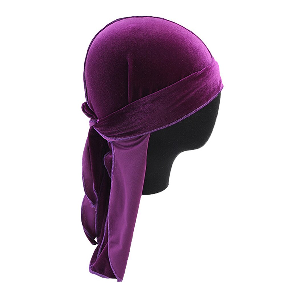 Women Men Long Tail Plain Velvet Bandana Turban Hat Durag Headwear Pirate Cap Head Wraps: Purple