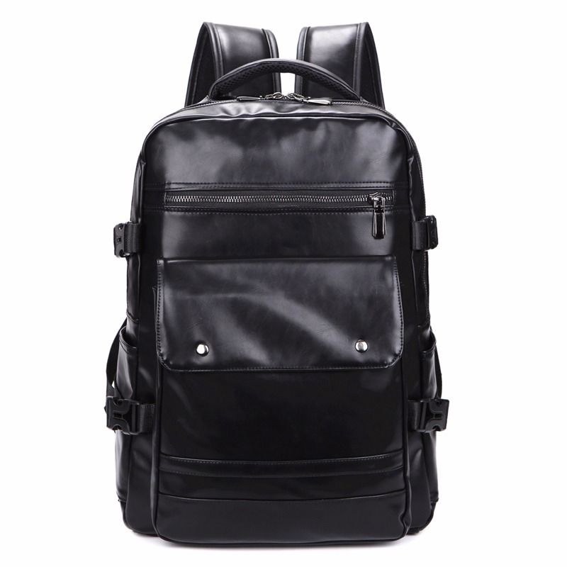 Mochila suave de PU para hombre material Retro británico de Casual estilo universitario de multifuncional de gran capacidad: Black