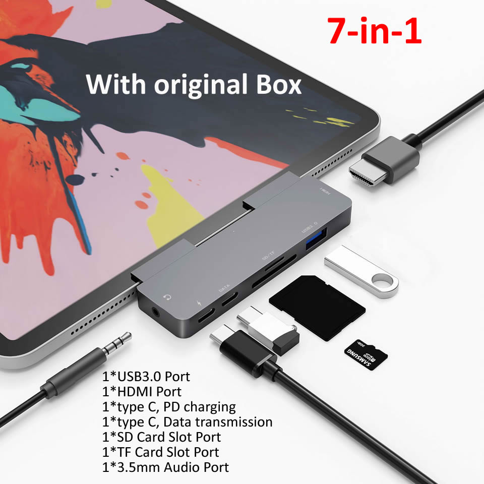 OUTMIX USB C Hub to 4K HDMI Adapter with USB-C PD TF SD USB 3.0 3.5mm Jack Port USB Type C Dock for iPad Pro Macbook Pro/Air: 7 in 1 with Box