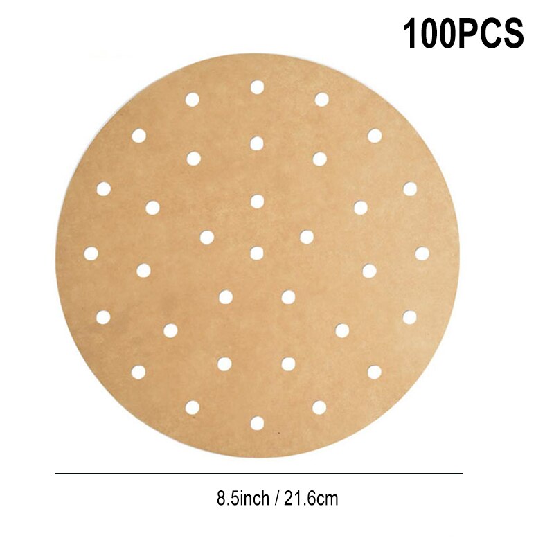 100 stk airfryer liners 6.5/7/7.5/8.5/9 tommer firkantet rund airfryer papir engangs bagepapir køkken non-stick dampmåtte: R 100 stk. -8.5 tommer