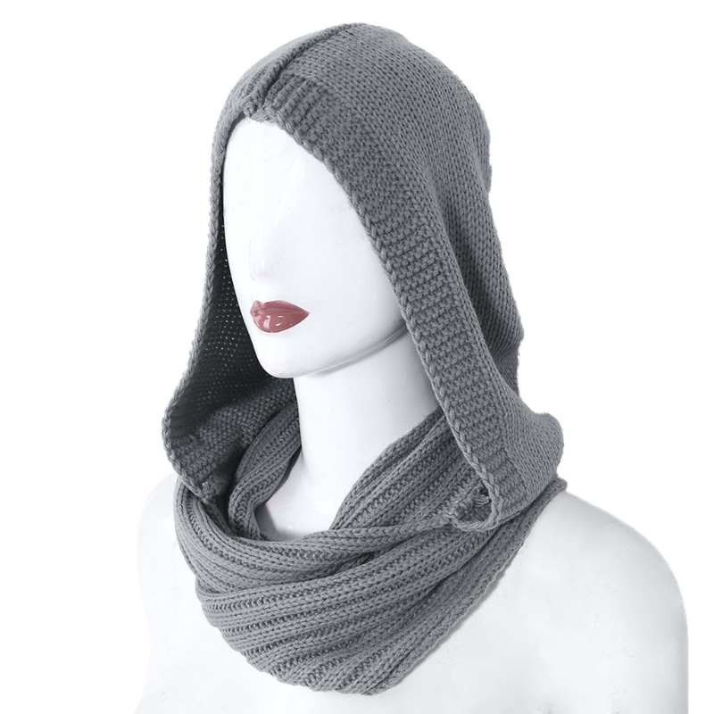 Capucha de punto de ganchillo para mujer, bufanda infinita a prueba de viento, chal largo cálido, envoltura de Color sólido, calentador de cuello
