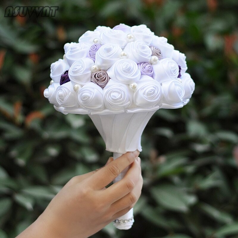 Mode Bruiloft Boeket Kunstbloemen Paars Boeket Parel Bloemen Bruidsmeisje Boeket Bruiloft Broche Boeket Voor Party