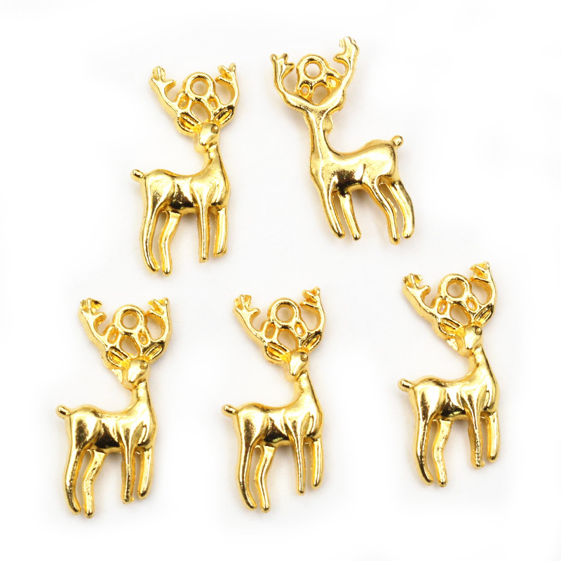 15 Stuks Bedels Kerst Hert Sika 27X18Mm Antiek Brons Zilver Kleur Hangers Maken Diy Handgemaakte Tibetaanse Zilveren Kleur Sieraden: Goud-kleur