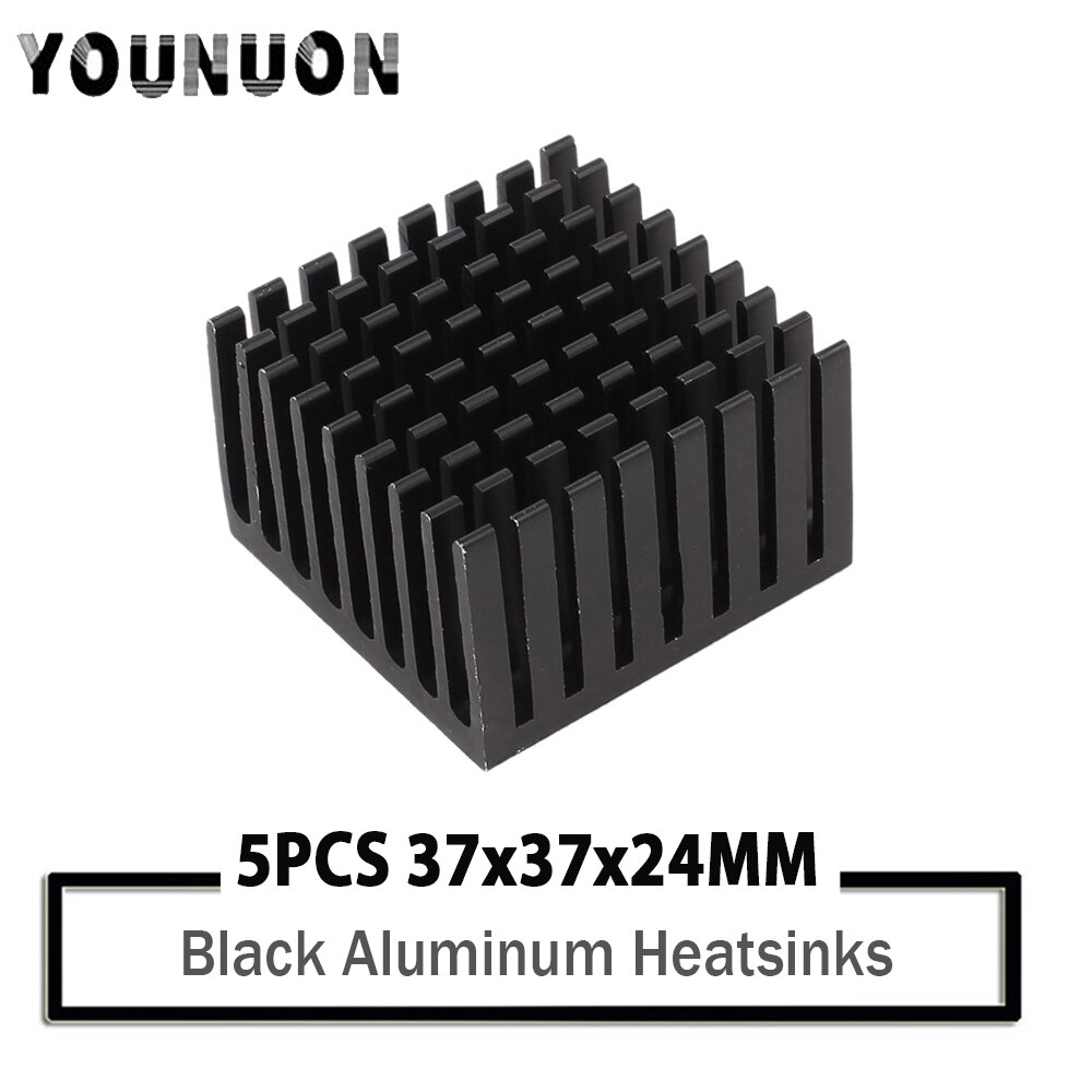 5Pcs Younuon 37X37X24 Mm Zwart Aluminium Koellichaam Voor Pc Transistor Led Power Ic Transistor module Pbc Ventilator Koeling