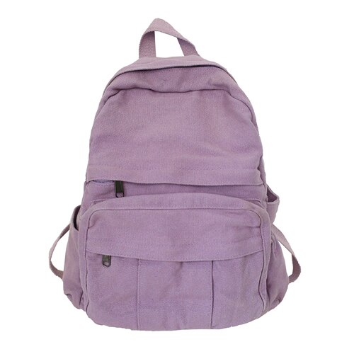 Vintage Casual Backpack Women Travel Bag High Capacity Solid Color Women's Backpack Student Zipper School Bag: purple