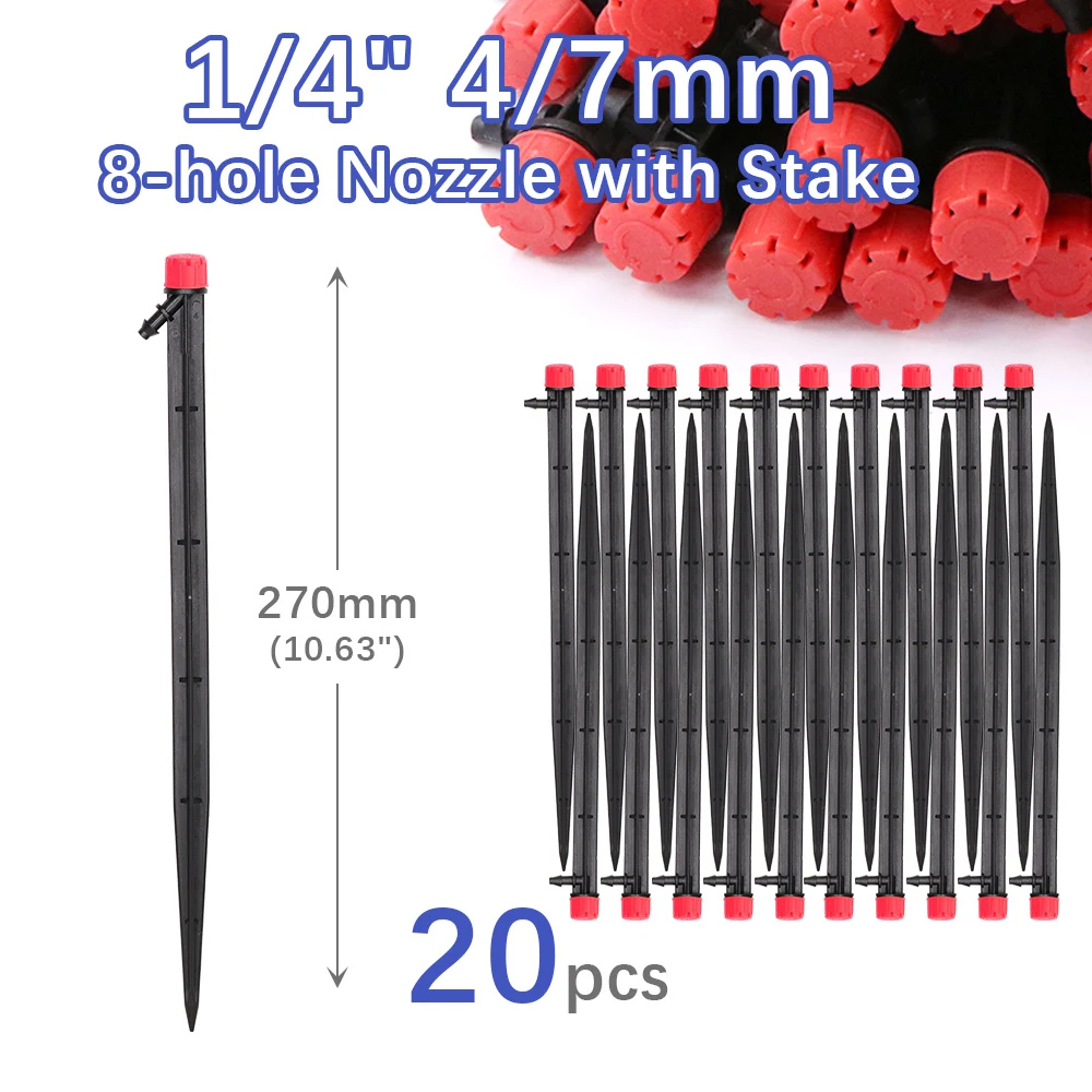 50-5m 1/4 "Garten tropfen Mikro bewässerung 8-See-verstellbare Tropfer mit Pfahl 4/7mm Adapter PVC-Schlauch automatisches Bewässerungs System: Pflaume