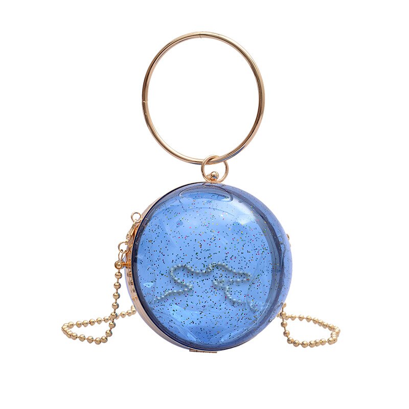 Acrylique circulaire balle sac à bandoulière pour femmes Mini clair sacs à bandoulière rond en métal Transparent soirée embrayage PVC fourre-tout sacs à main: Blue