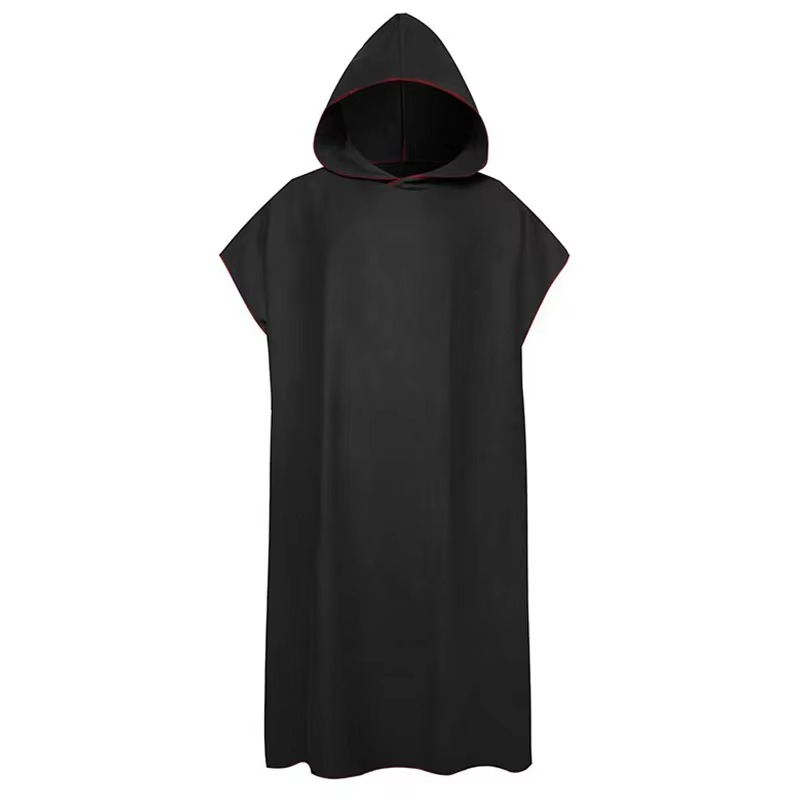 Surfen-Poncho, Wickeltuch, Kapuzenmantel, Mikrofaser, Stranddecke, Badetuch, Badehandtuch, Neoprenanzug, Strandponcho für Erwachsene: Schwarz