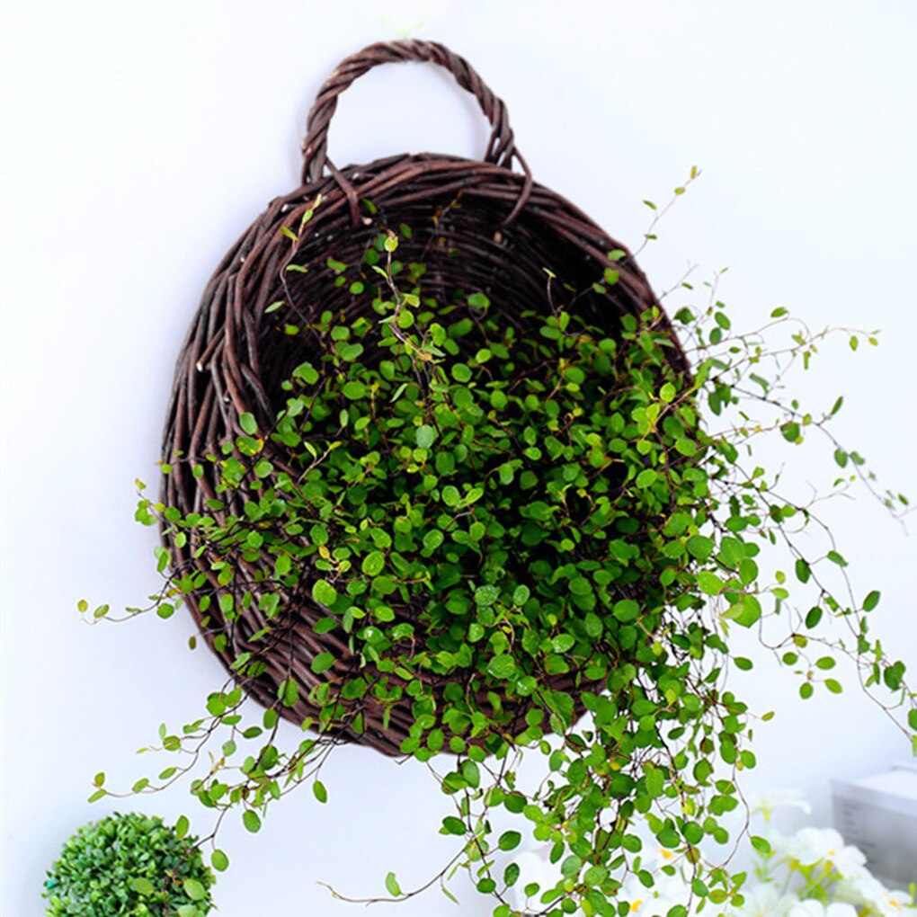 Pot de fleurs suspendu au mur en rotin et osier, paille de saule, décoration de jardin de maison, panier de rangement