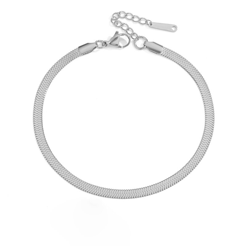 Chaîne serpent plate en acier inoxydable, Style, 4MM, pour femmes/hommes, bijoux de pied, accessoire de jambe, longueur 20CM: YL33322-Silver