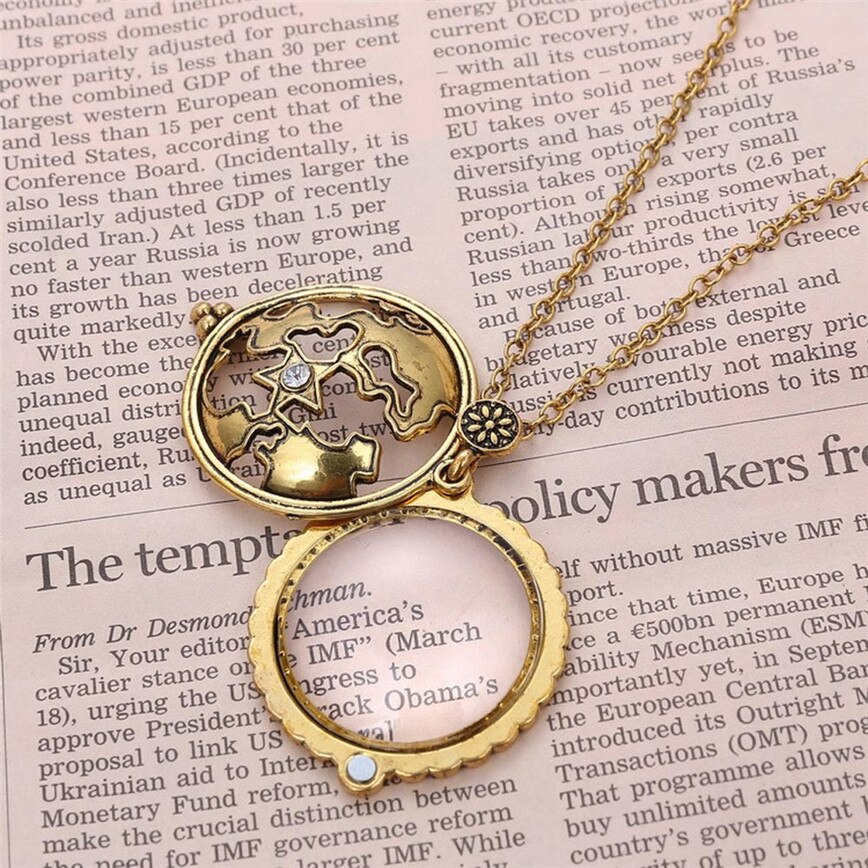 Exaggerated Magnifying Glass Map Pendant Necklace Personality Gold Luxury Magnifier Pendant Necklace Women Men Jewelry