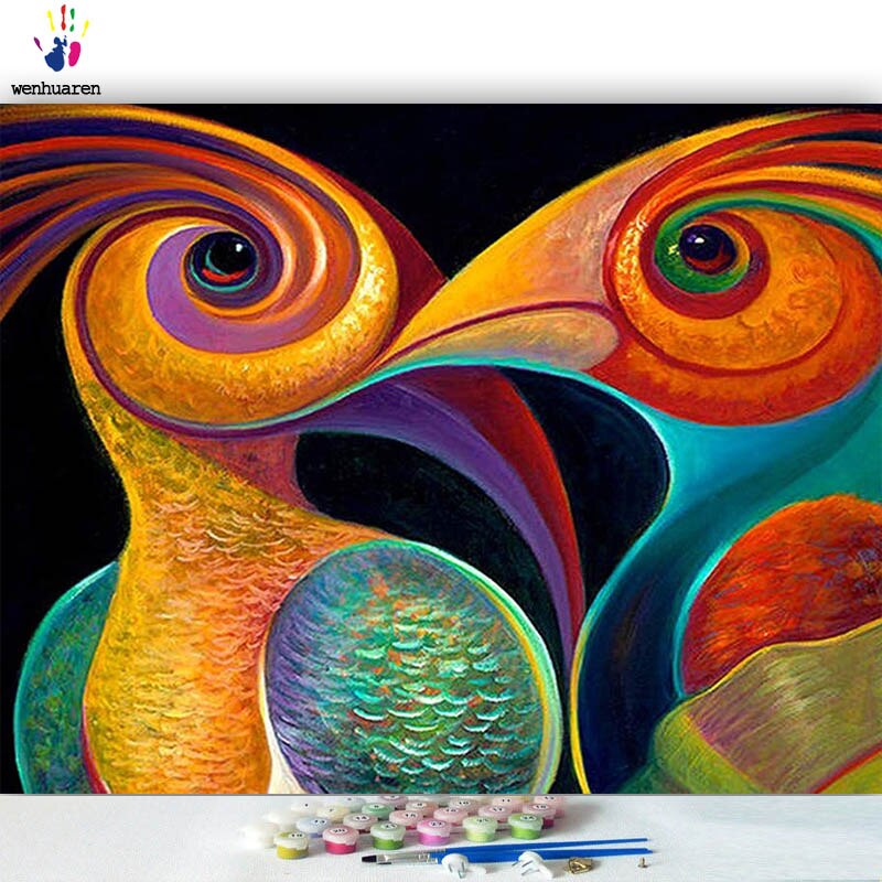 DIY colorings pictures by numbers with colors Two parrots picture drawing painting by numbers framed Home: 40x50cm no frame