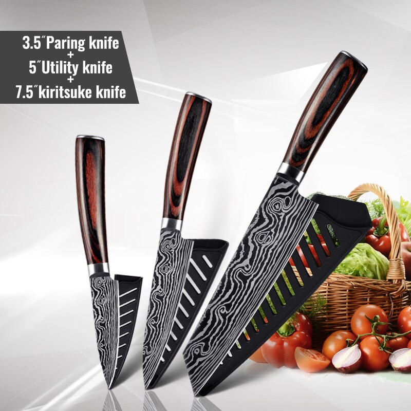 1806D1 8'' küche Messer-Set Utility kochmesser Sharp 5'' Cleaver Santoku Brot Messer Sharp küche werkzeuge: 3 PCS Value set B
